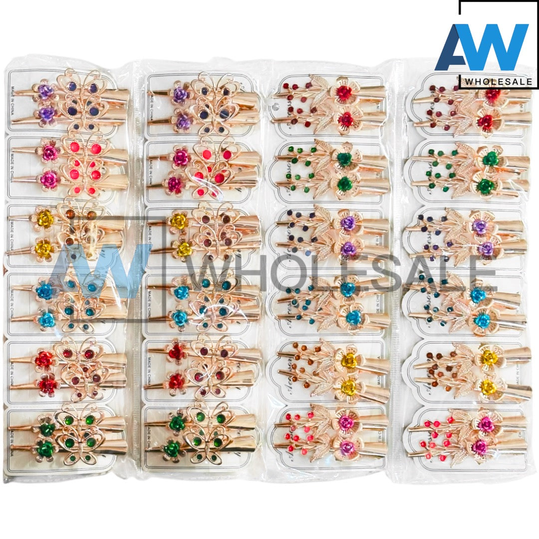 HPN-2465 (12 cards) Gemstone Metal Hair Clips