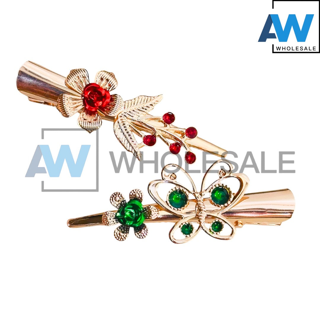 HPN-2465 (12 cards) Gemstone Metal Hair Clips