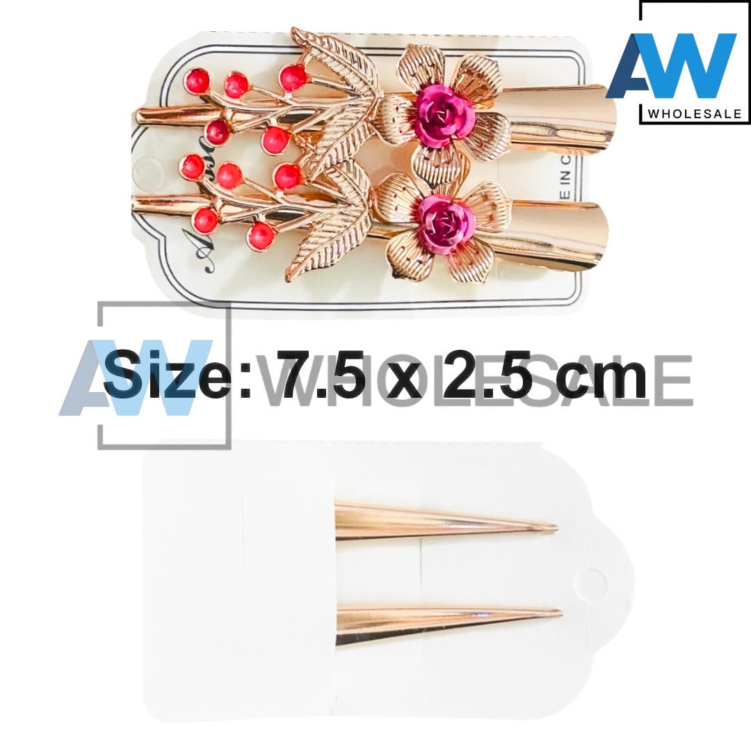 HPN-2465 (12 cards) Gemstone Metal Hair Clips