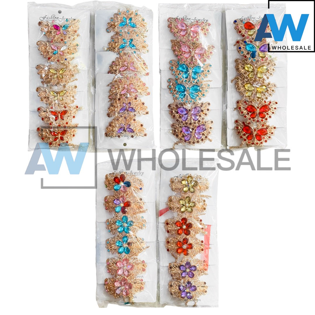 HPN-2466 (12 pcs) Gemstone Metal Hair Clips