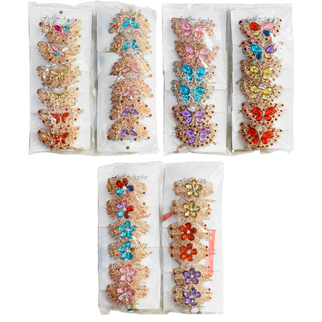 HPN-2466 (12 pcs) Gemstone Metal Hair Clips