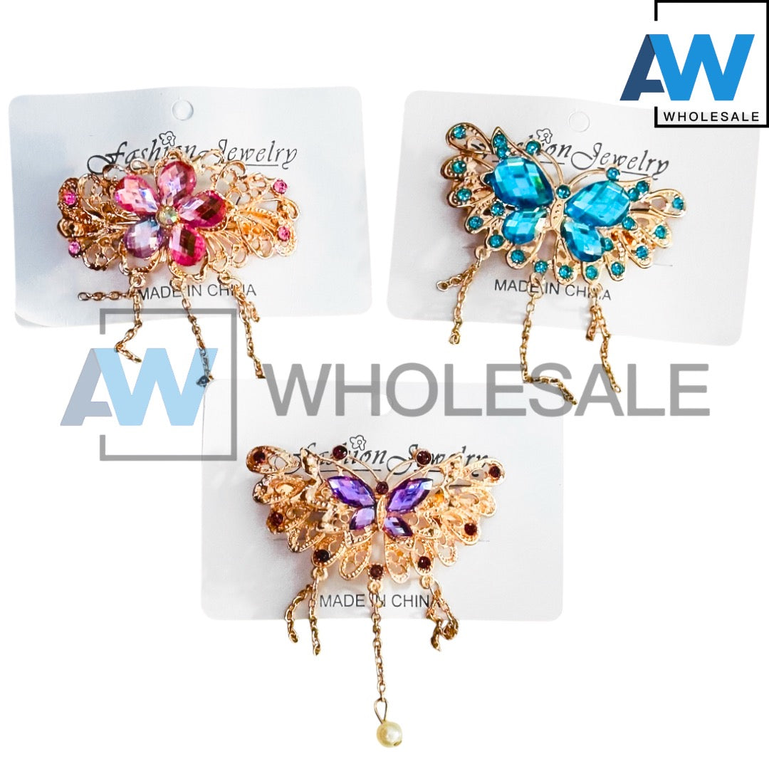 HPN-2466 (12 pcs) Gemstone Metal Hair Clips