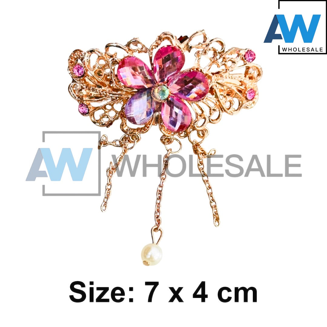 HPN-2466 (12 pcs) Gemstone Metal Hair Clips