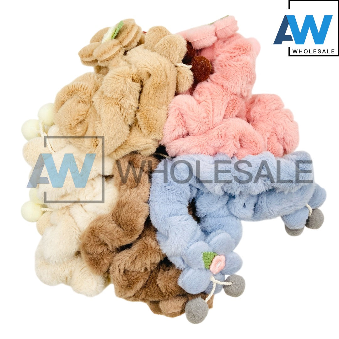 HPN-2467 (10 pcs) Ribbon Pom Pom Scrunchies Hair Ties