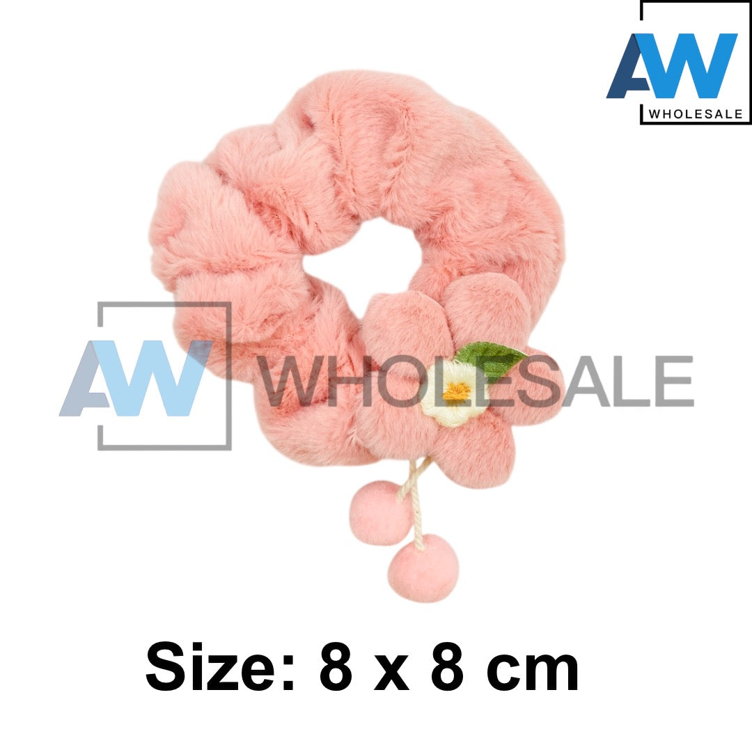 HPN-2467 (10 pcs) Ribbon Pom Pom Scrunchies Hair Ties