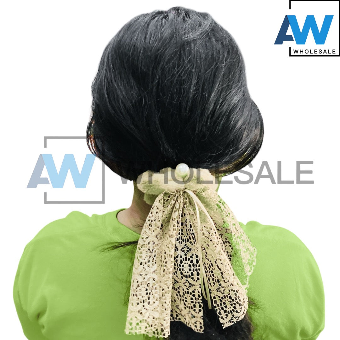 HPN-2469 (10 pcs) Faux Fur Lace Scrunchies Hair TIes