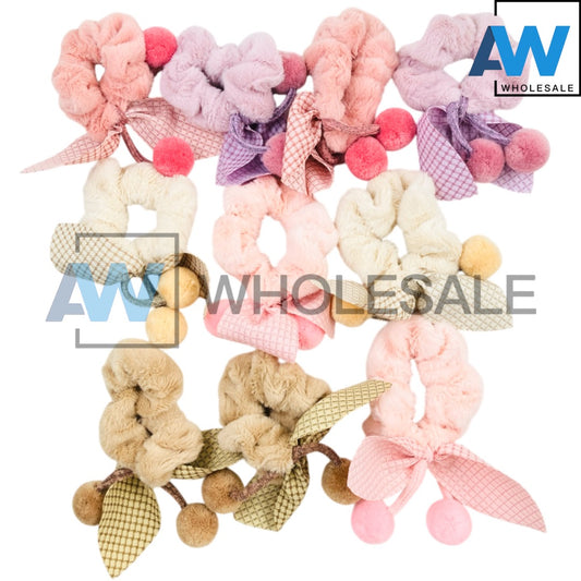 HPN-2470 (10 pcs) Pom Pom Ribbon Scrunchies