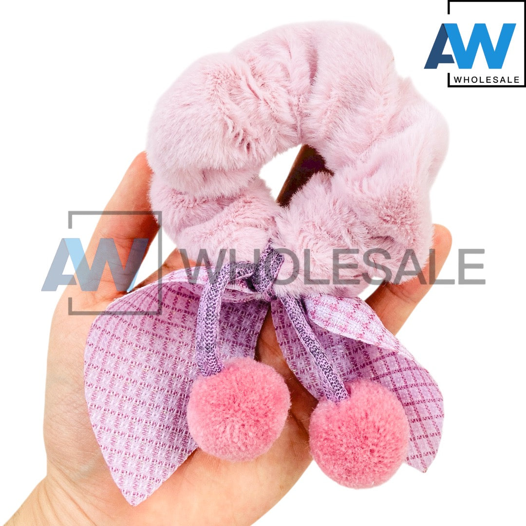 HPN-2470 (10 pcs) Pom Pom Ribbon Scrunchies