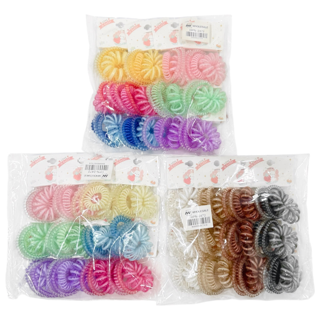 HPN-2472 (12 cards) Assorted Telephone Wire Hair Ties