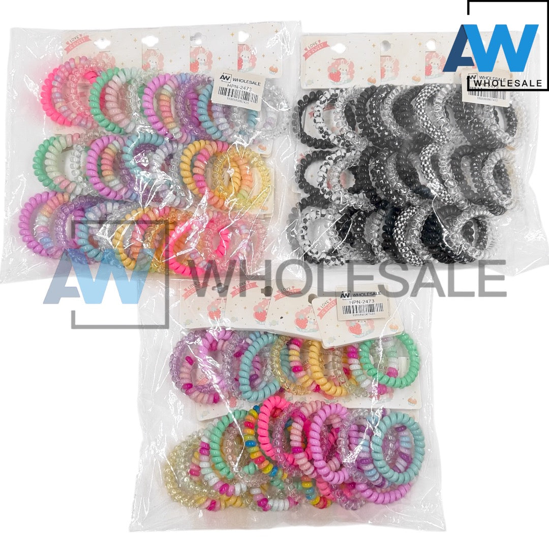 HPN-2473 (12 cards) Assorted 3 in 1 Telephone Wire Hair Ties