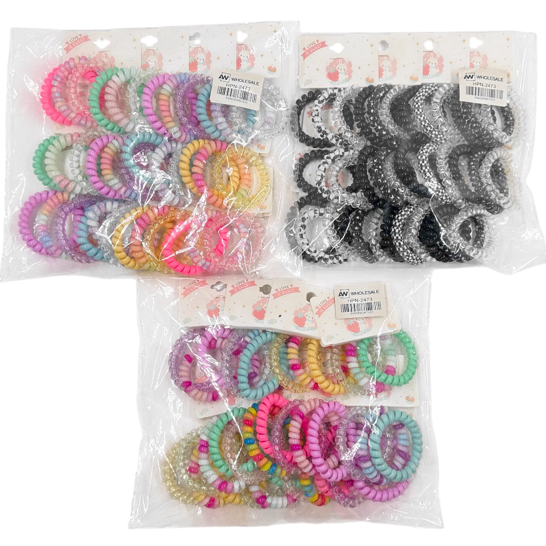 HPN-2473 (12 cards) Assorted 3 in 1 Telephone Wire Hair Ties