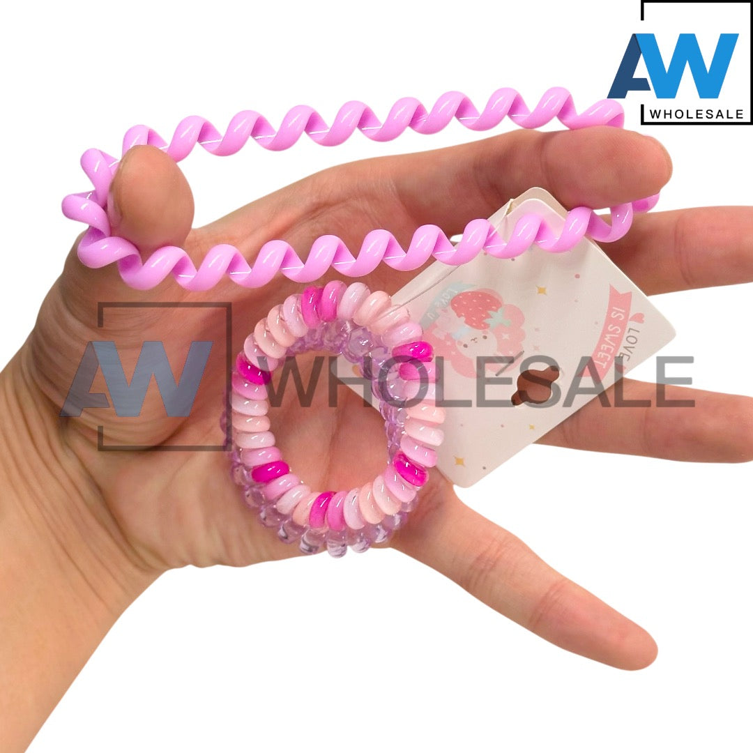 HPN-2473 (12 cards) Assorted 3 in 1 Telephone Wire Hair Ties