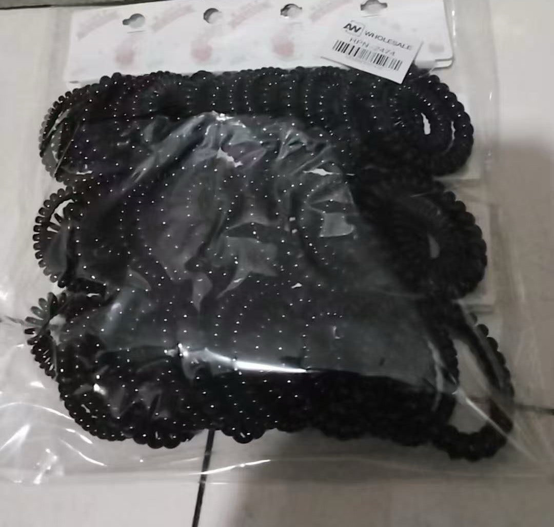 HPN-2474 (12 cards) Black Telephone Wire Hair Ties