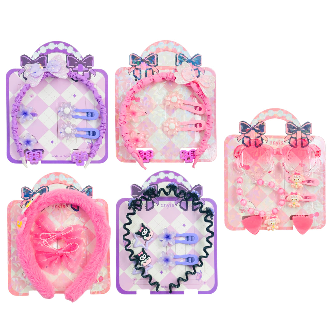 HPN-2478 (1 card) 7 in 1 Headband + Hair Clip Hair Tie Set