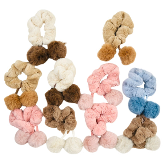 HPN-2486 (10 pcs) Pom Pom Scrunchies