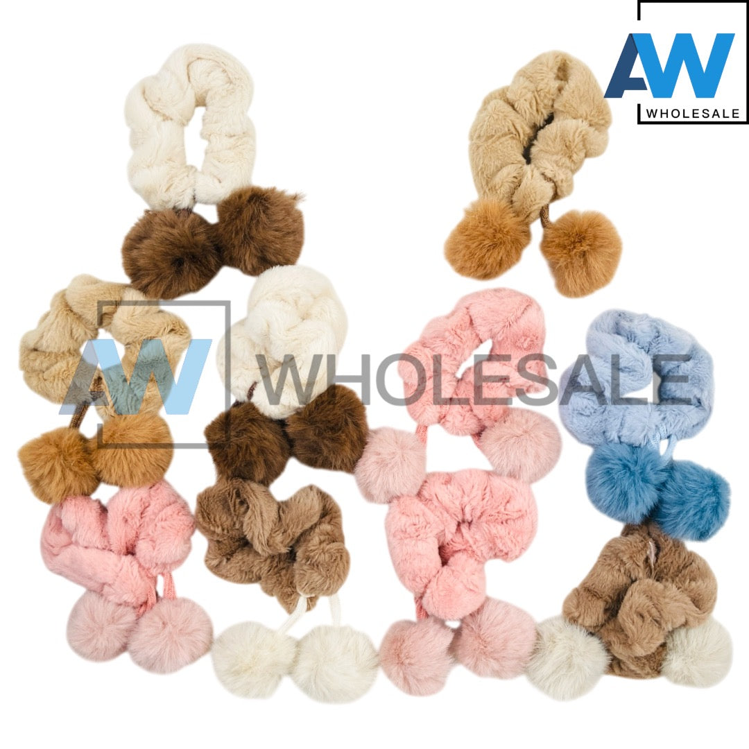 HPN-2486 (10 pcs) Pom Pom Scrunchies