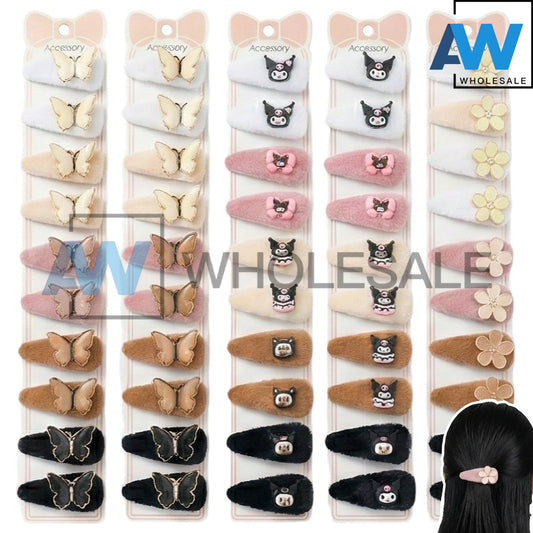 HPN-2493 (10 pcs) Cute Ornament Faux Fur Hair Clip