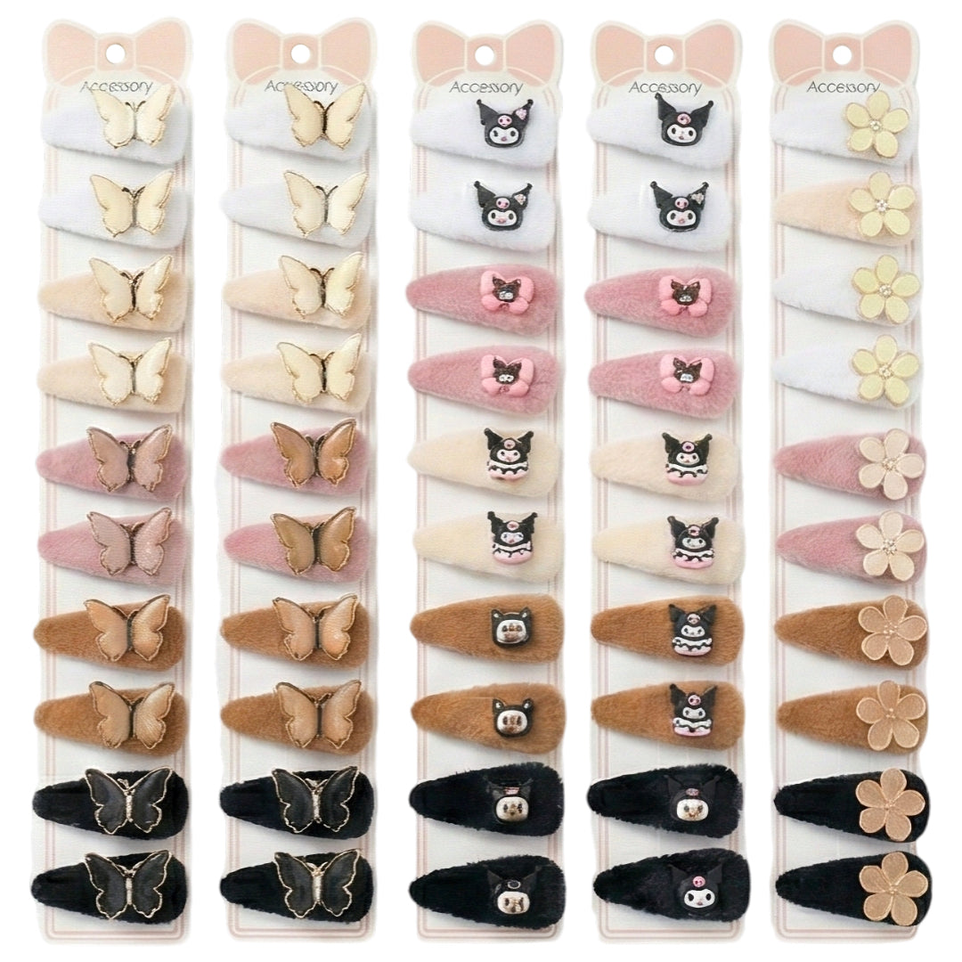 HPN-2493 (10 pcs) Cute Ornament Faux Fur Hair Clip