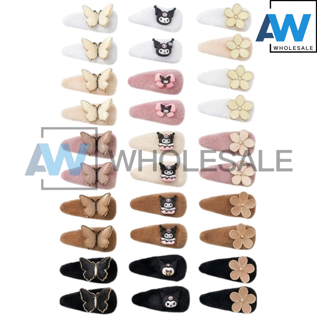 HPN-2493 (10 pcs) Cute Ornament Faux Fur Hair Clip