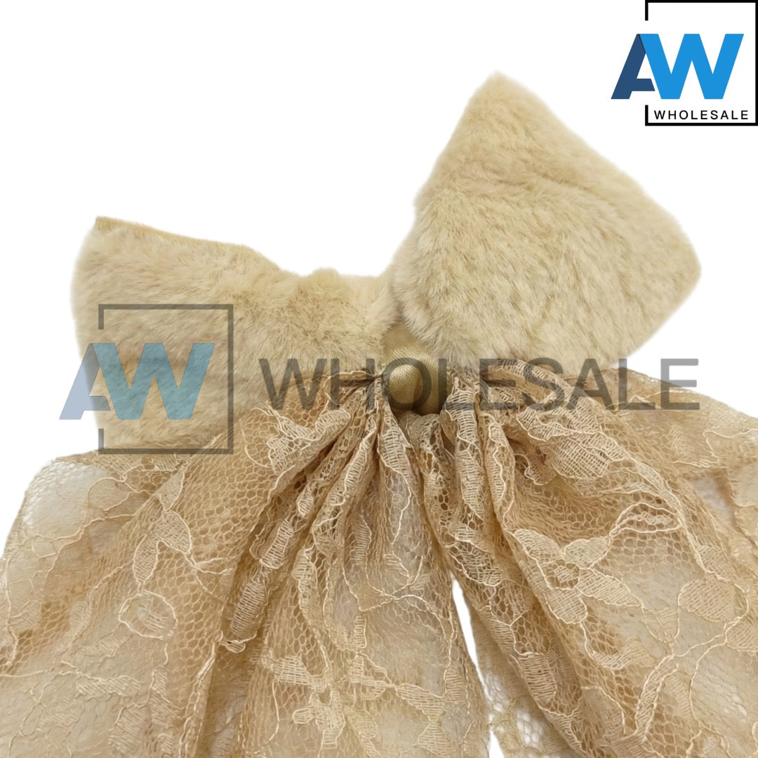 HPN-2498 (12 pcs) Lace Fabric Big Ribbon Hair Clip