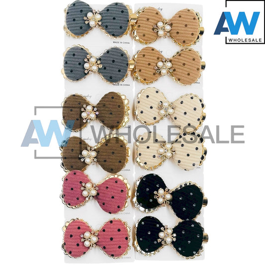 HPN-2521 (12 pcs) Pearl Ribbon Fabric Hair Clip