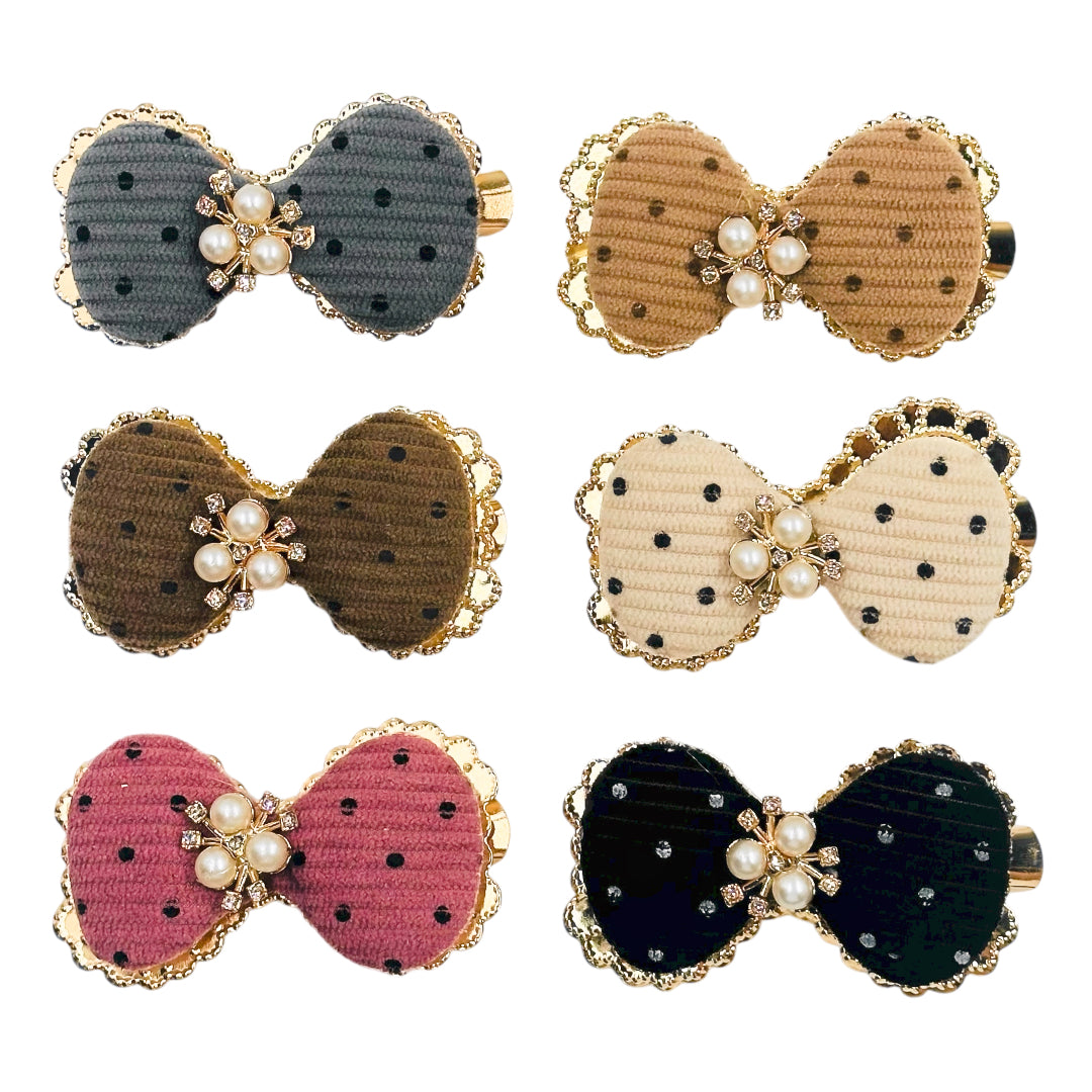 HPN-2521 (12 pcs) Pearl Ribbon Fabric Hair Clip
