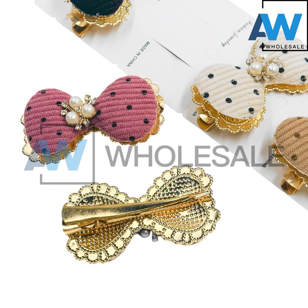 HPN-2521 (12 pcs) Pearl Ribbon Fabric Hair Clip