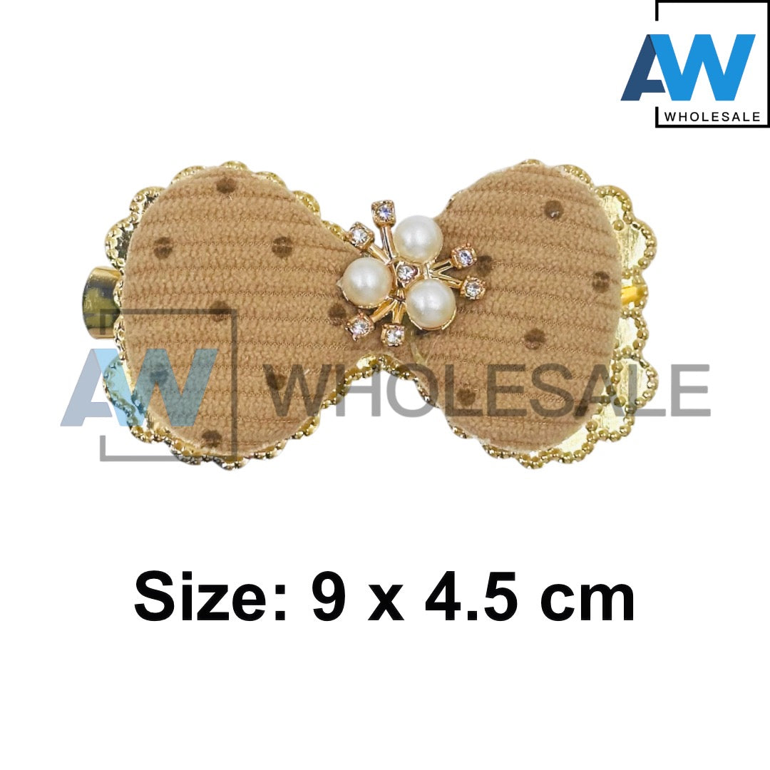 HPN-2521 (12 pcs) Pearl Ribbon Fabric Hair Clip