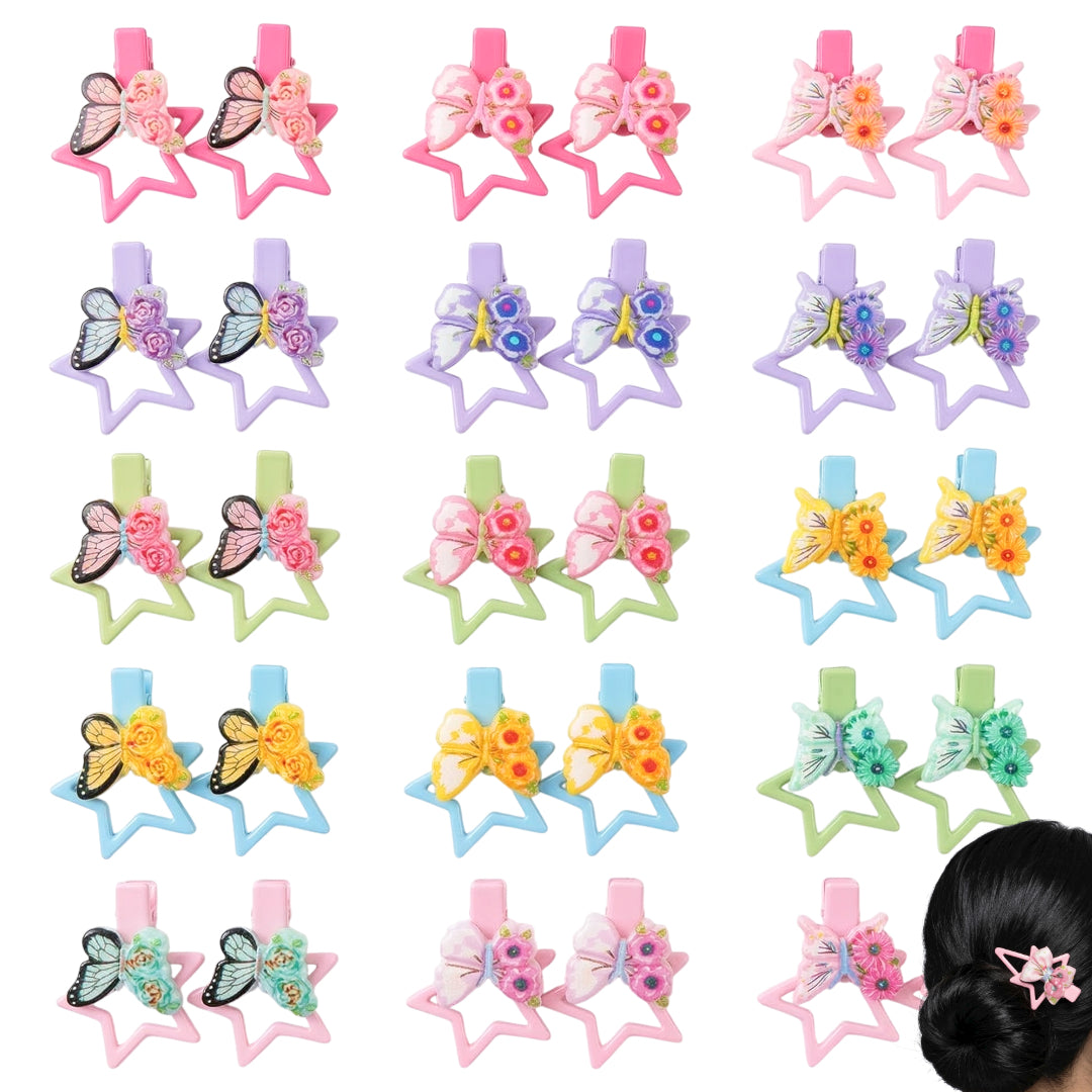 HPN-2526 (10 pcs) Butterfly Star Hair Clips