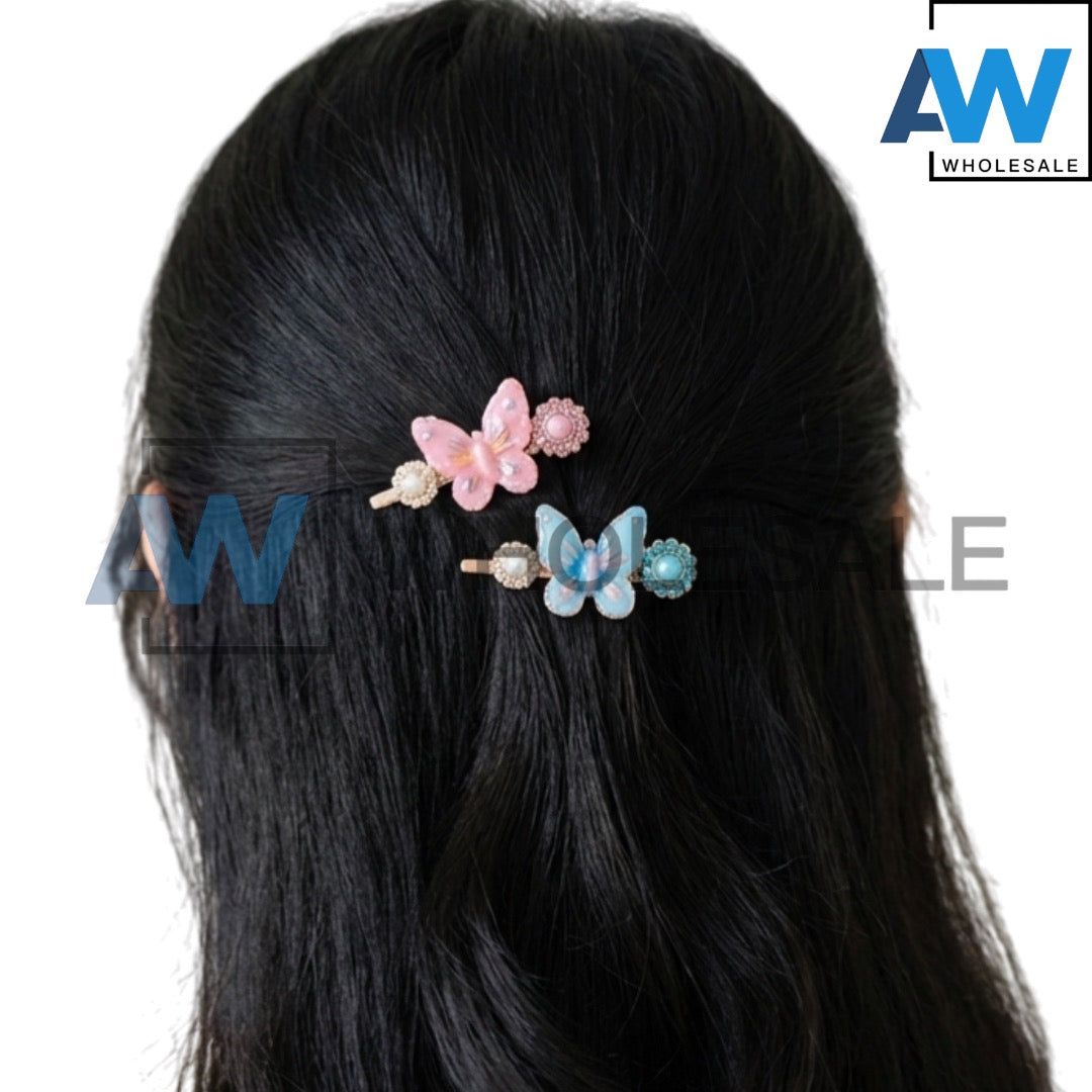 HPN-2527 (10 pcs) Pearl Butterfly Duck Bill Hair Clips
