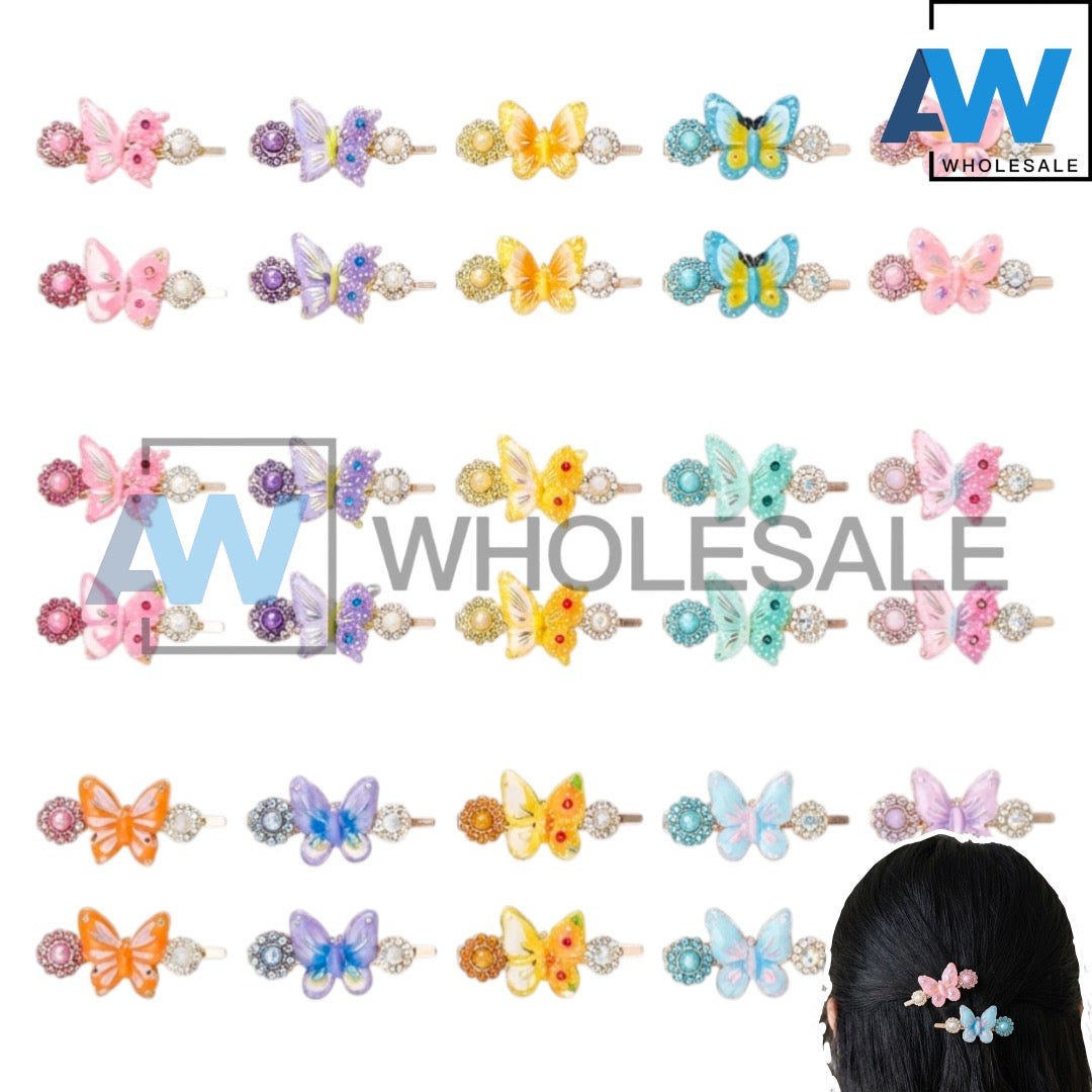 HPN-2527 (10 pcs) Pearl Butterfly Duck Bill Hair Clips