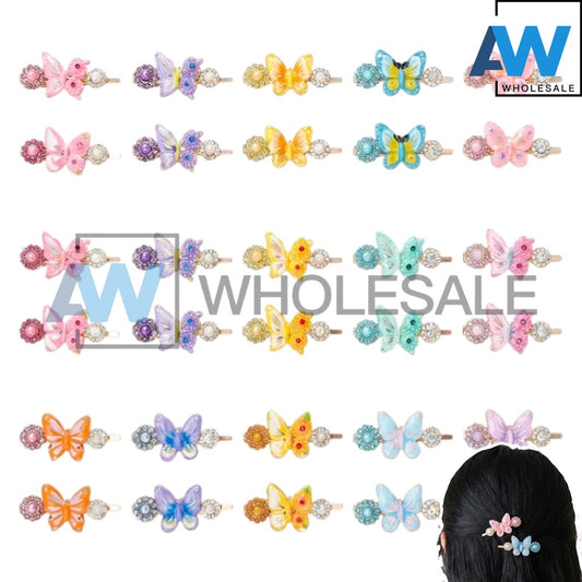 HPN-2527 (10 pcs) Pearl Butterfly Duck Bill Hair Clips
