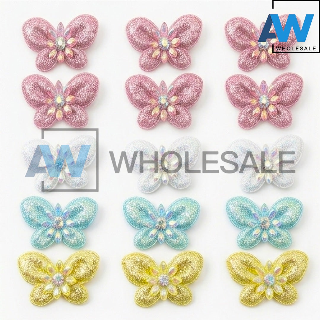 HPN-2539 (10 pcs) Gemstone Glitter Butterfly Hair Clip