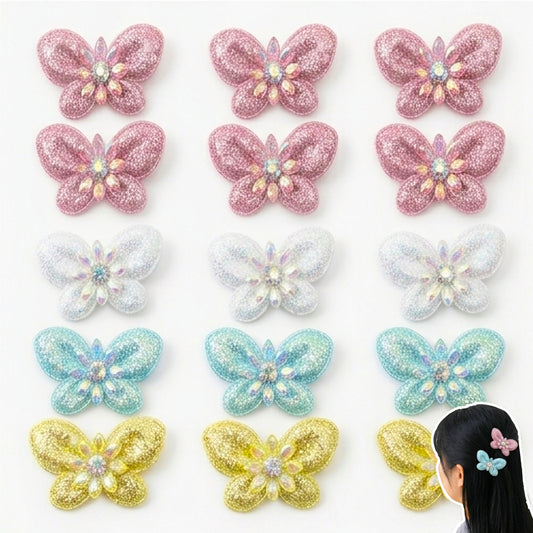 HPN-2539 (10 pcs) Gemstone Glitter Butterfly Hair Clip