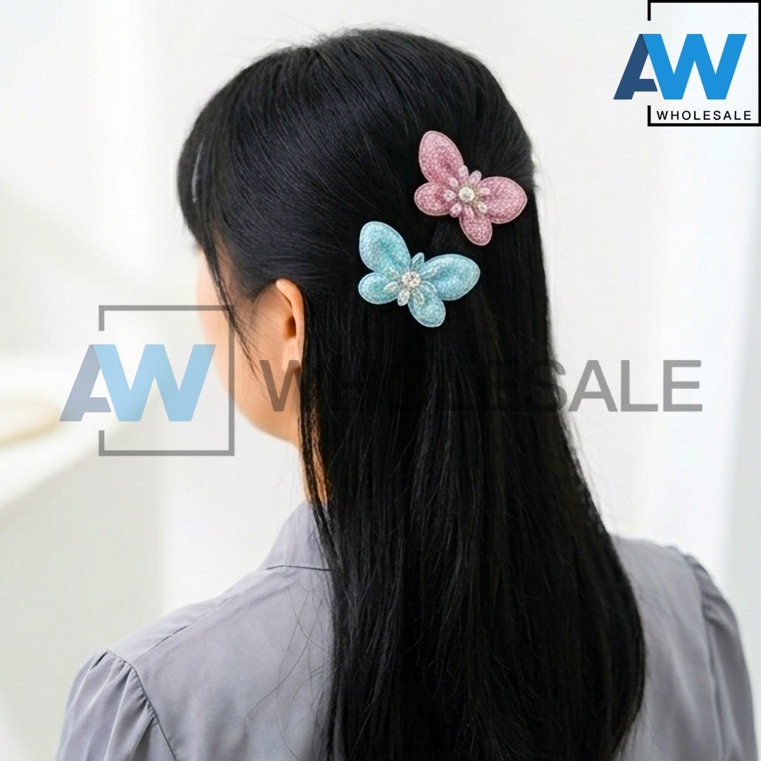 HPN-2539 (10 pcs) Gemstone Glitter Butterfly Hair Clip
