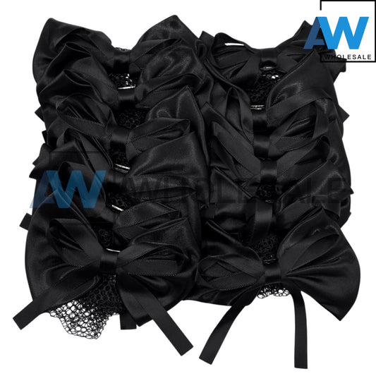 HPN-2558 (12 pcs) Satin Ribbon Hair Net Barette Clip