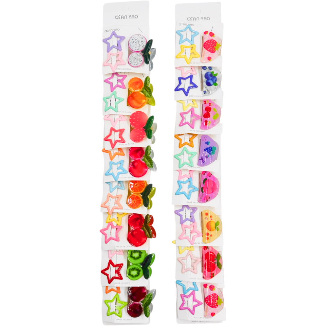HPN-2563 (8 sets) 2 Star + 1 Fruit Hair Clip Set