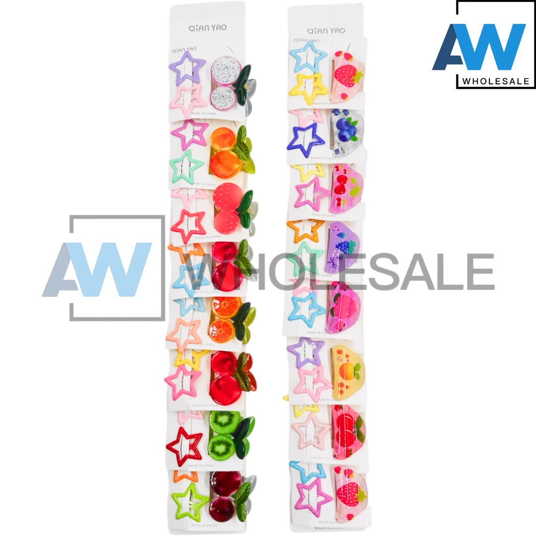 HPN-2563 (8 sets) 2 Star + 1 Fruit Hair Clip Set