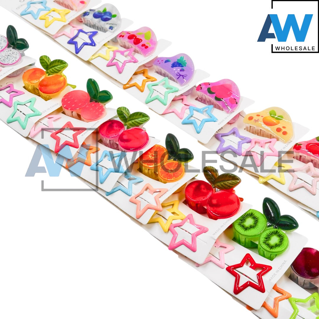 HPN-2563 (8 sets) 2 Star + 1 Fruit Hair Clip Set