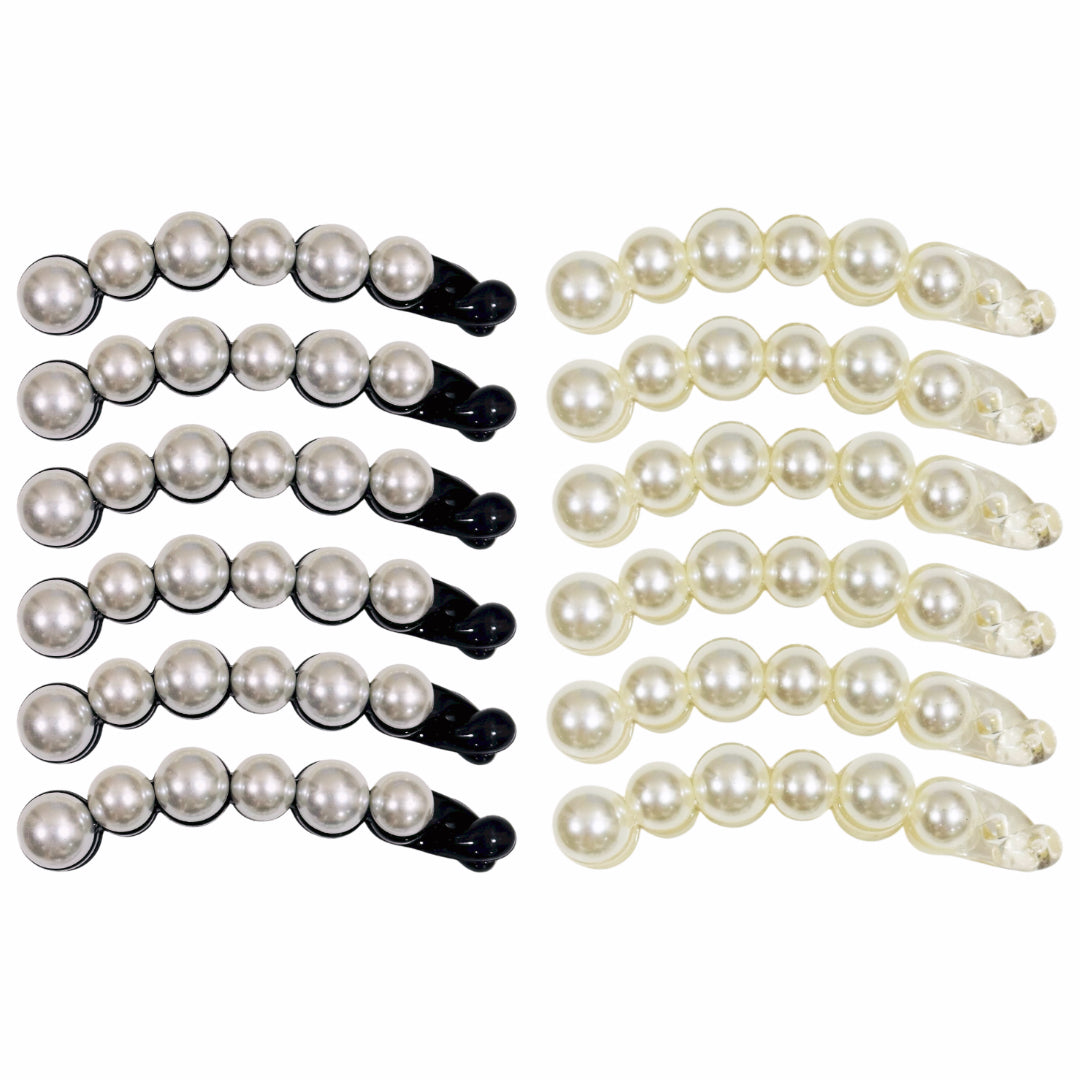 HPN-2566 (12 pcs) Pearl Banana Hair Clip