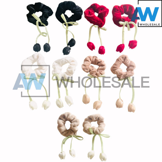 HPN-2569 (10 pcs) Tulip Ribbon Scrunchies Hair Ties
