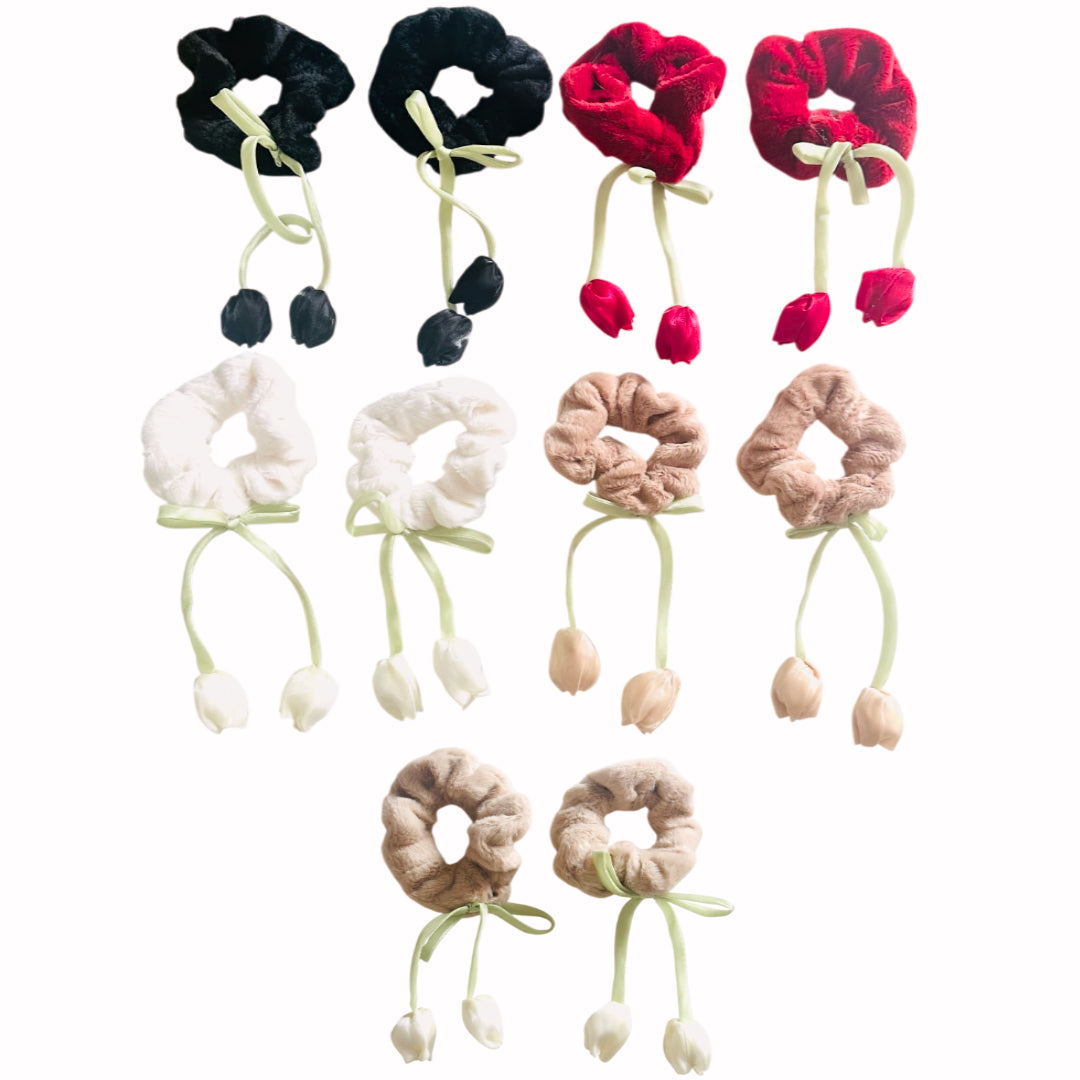 HPN-2569 (10 pcs) Tulip Ribbon Scrunchies Hair Ties