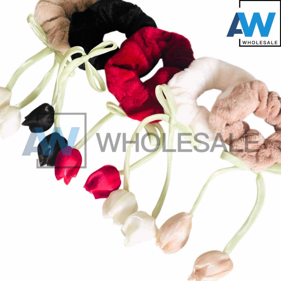 HPN-2569 (10 pcs) Tulip Ribbon Scrunchies Hair Ties