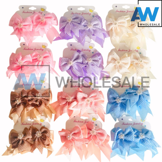 HPN-2571 (12 cards) Flower Double Layer Ribbon Hair Clip