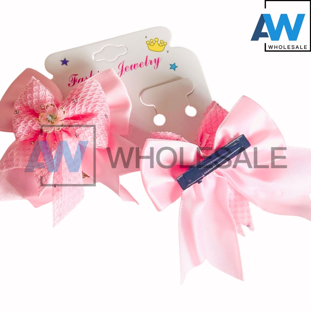 HPN-2571 (12 cards) Flower Double Layer Ribbon Hair Clip