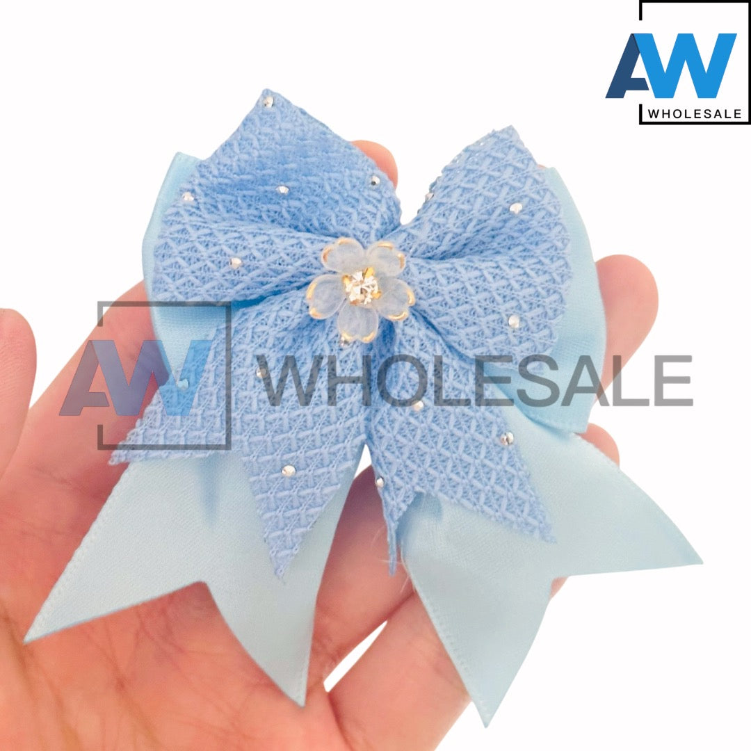 HPN-2571 (12 cards) Flower Double Layer Ribbon Hair Clip