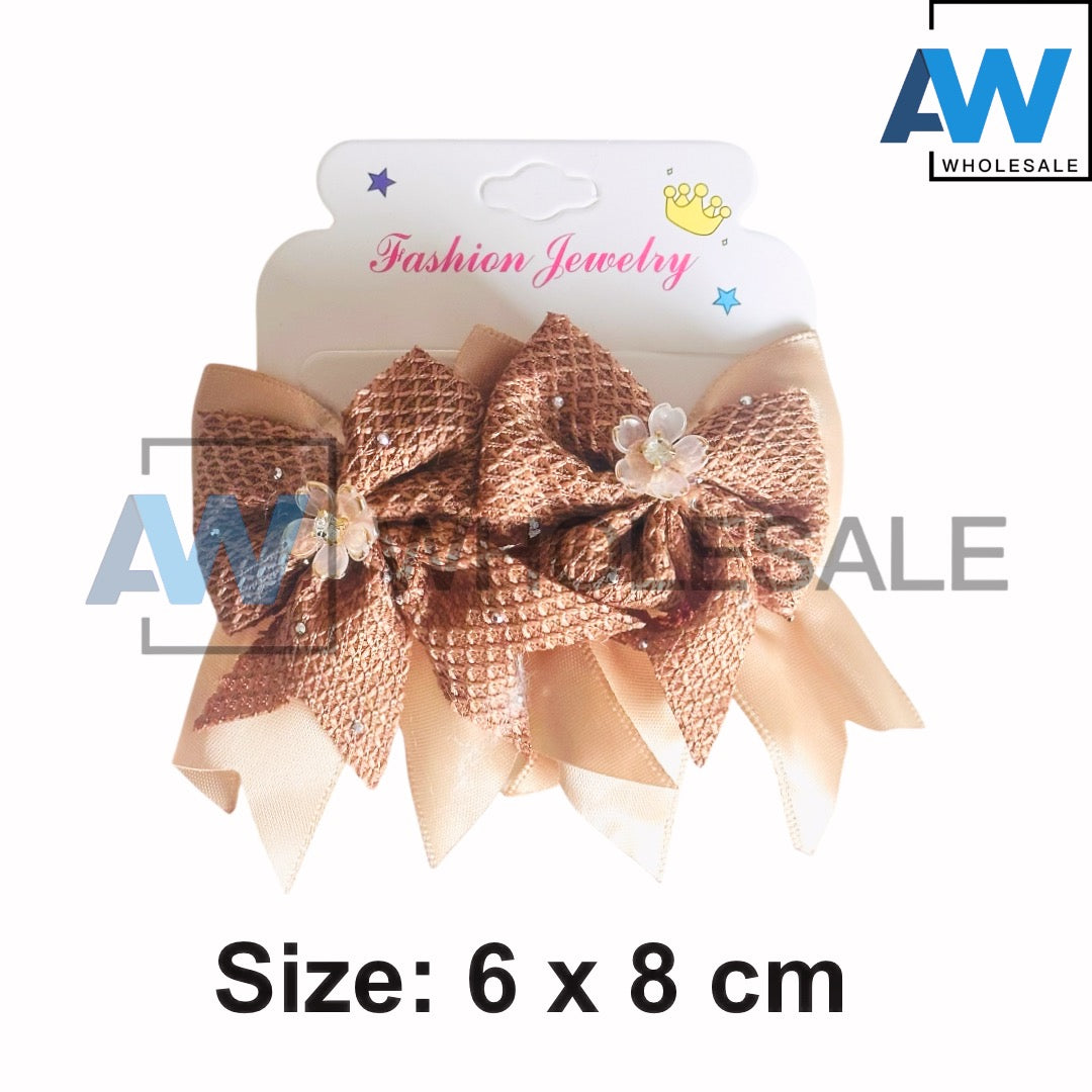 HPN-2571 (12 cards) Flower Double Layer Ribbon Hair Clip