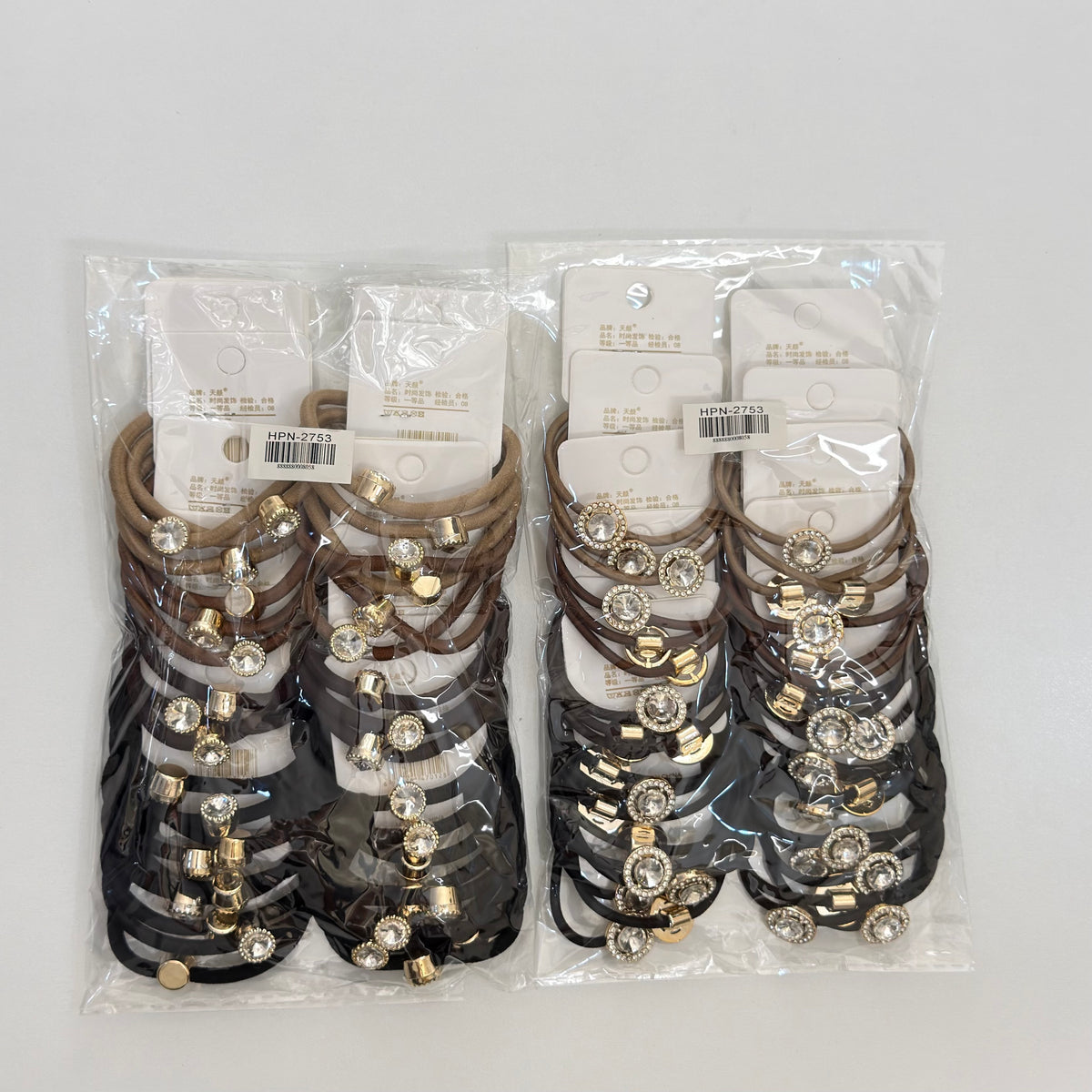 HPN-2753 (12 cards) 3 in 1 Diamond Charm Hair Ties