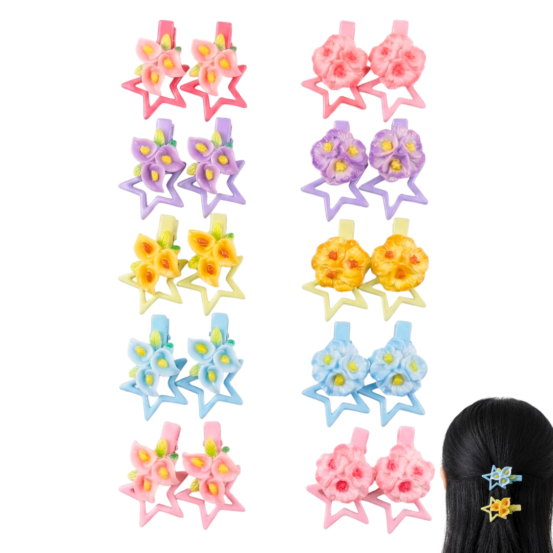 HPN-2574 (10 pcs) Flower Star Hair Clips