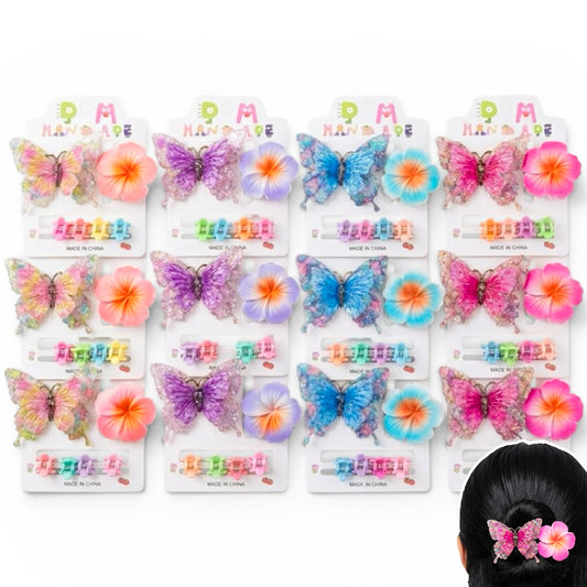 HPN-2577 (12 pcs) Butterfly & Flower 2 in 1 Hair Clip Set